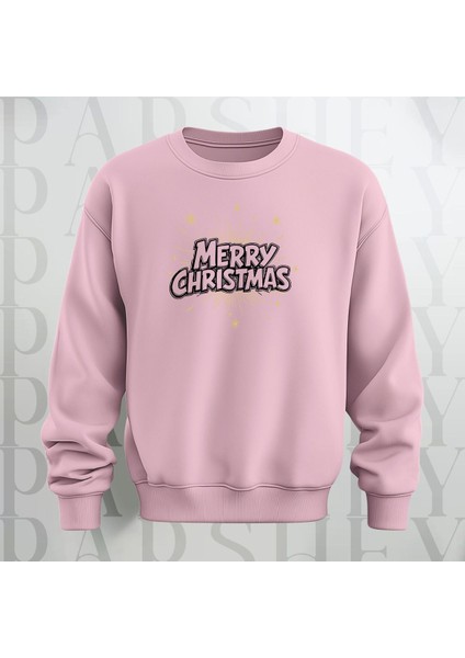 Mutlu Noeller Desenli Bisiklet Yaka Oversize Kalın Kumaş Sweatshirt 3 Iplik Şardonlu