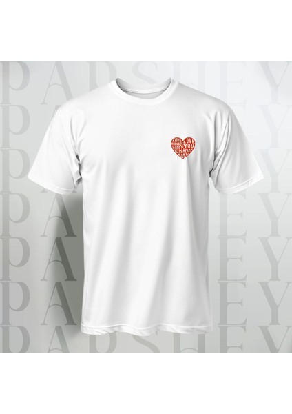 True Love Kalp Desenli Yarım Kollu Bisiklet Yaka Pamuk Oversize T-Shirt