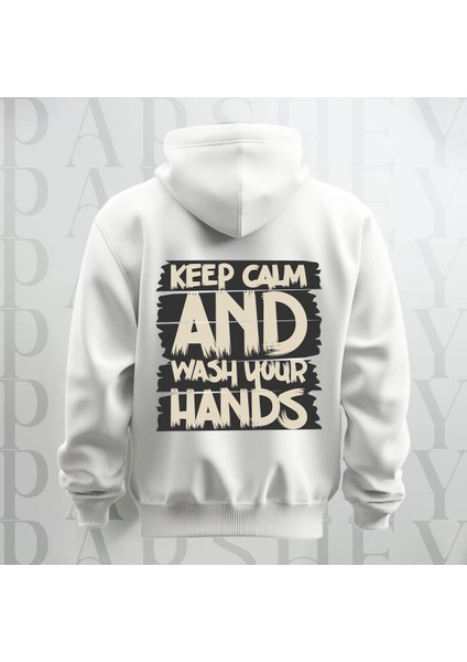 Keep Calm Baskılı Kapüşonlu Sweatshirt Hoodie Yünlü Kalın Kumaş 3 Iplik Şardonlu