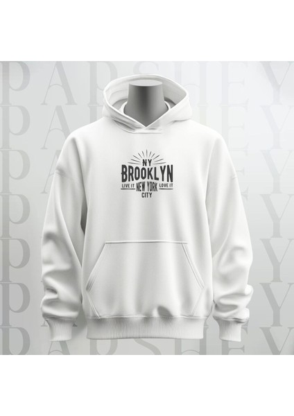 Ny Brooklyn Baskılı Kapüşonlu Sweatshirt Hoodie Kalın Kumaş 3 Iplik Şardonlu