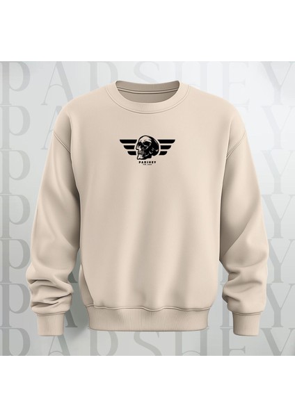 Kuru Kafa Deseni Baskılı Bisiklet Yaka Sweatshirt Kalın Kumaş 3 Iplik