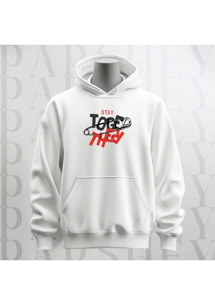 Stay Together Baskılı Kapüşonlu Sweatshirt Hoodie Kalın Kumaş 3 Iplik Şardonlu