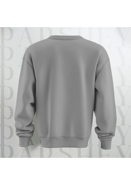 Happy Valentine's Day Kalp Desenli Oversize Bisiklet Yaka Sweatshirt 3 Iplik Şardonlu