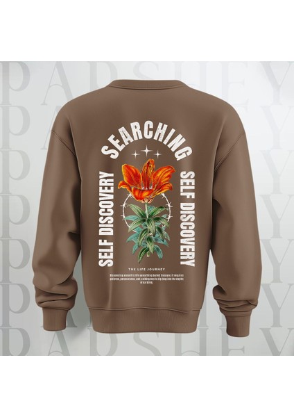 Self Discovery Çiçek Baskılı Kalın Kumaş 3 Iplik Şardonlu Oversize Bisiklet Yaka Sweatshirt