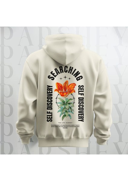 Self Discovery Baskılı Kapüşonlu Oversize Sweatshirt Hoodie Kalın Kumaş 3 Iplik Şardonlu