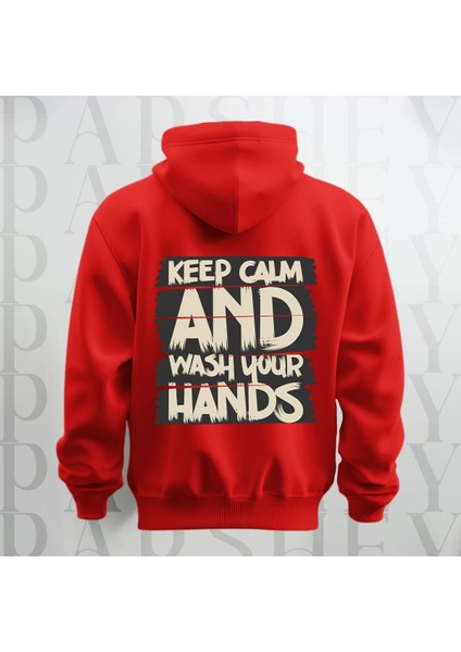 Keep Calm Baskılı Kapüşonlu Sweatshirt Hoodie Yünlü Kalın Kumaş 3 Iplik Şardonlu