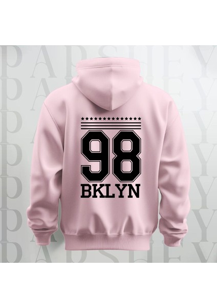98 Brooklyn Baskılı Kapüşonlu Sweatshirt Hoodie Yünlü Kalın Kumaş 3 Iplik Şardonlu
