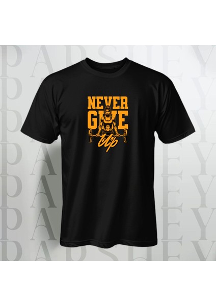 Never Give Up Gym Oversize T-Shirt Yarım Kollu Bisiklet Yaka Pamuk