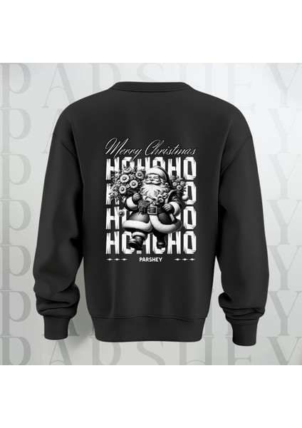 Merry Christmas Noel Baba Sırt Baskılı 3 Iplik Şardonlu Oversize Bisiklet Yaka Sweatshirt