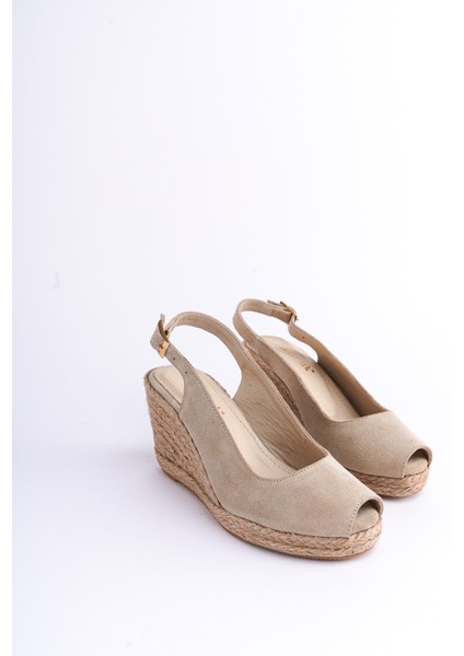 Sandy Bej Deri Süet Jüt Detaylı Burnu Açık Kadın Topuklu Sandalet fiyatları