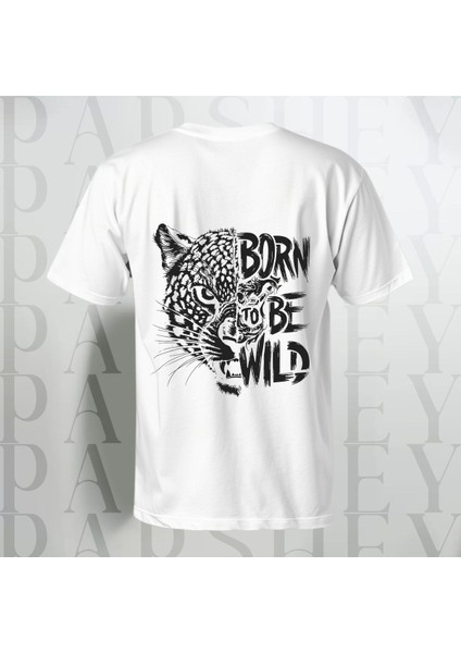 Born To Be Wild Tiger Baskılı Yarım Kollu Bisiklet Yaka Pamuk Oversize T-Shirt
