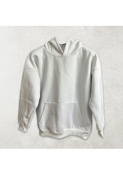 Hey Listen Up Beyaz Kapüşonlu Sweatshirt Kalın Kumaş