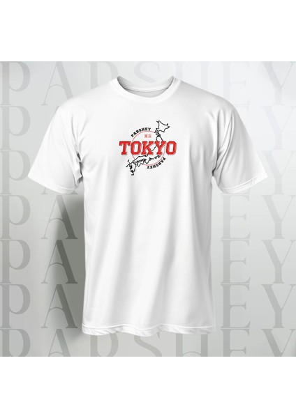 Tokyo Japan Baskılı Unisex Yarım Kollu Bisiklet Yaka %100 Pamuk Oversize T-Shirt