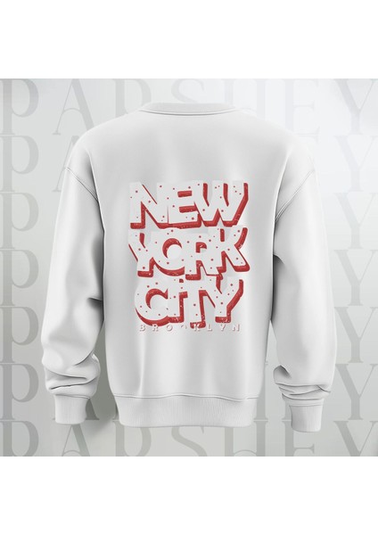 Nyc Brooklyn Kalın Kumaş 3 Iplik Şardonlu Baskılı Bisiklet Yaka Sweatshirt