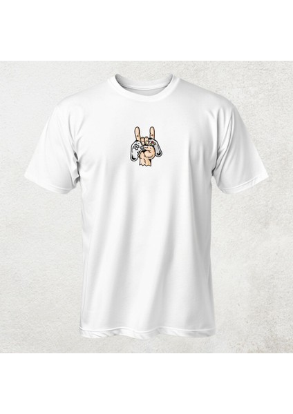 Gamepad Desenli Yarım Kollu Bisiklet Yaka Pamuk Oversize T-Shirt