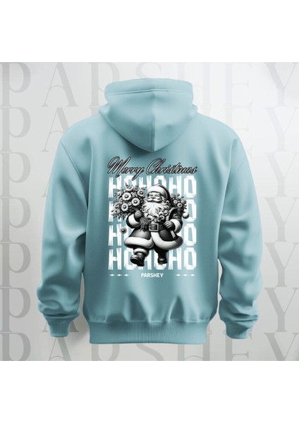 Merry Christmas Noel Baba Baskılı Kapüşonlu Oversize Sweatshirt Hoodie Kalın Kumaş 3 Iplik Şardonlu