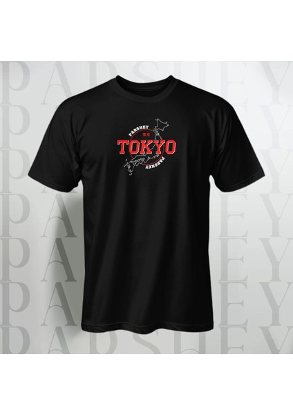 Tokyo Japan Baskılı Unisex Yarım Kollu Bisiklet Yaka %100 Pamuk Oversize T-Shirt