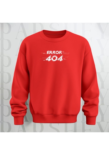 Error 404 Kırmızı Bisiklet Yaka Sweatshirt Kalın Kumaş 3 Iplik