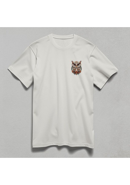 Baykuş Desenli Yarım Kollu Bisiklet Yaka Pamuk Oversize T-Shirt