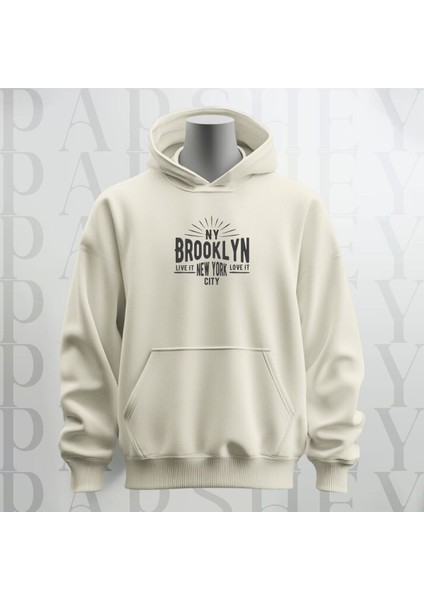 Ny Brooklyn Baskılı Kapüşonlu Sweatshirt Hoodie Kalın Kumaş 3 Iplik Şardonlu
