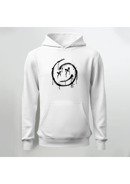 Gülen Surat Baskılı Kapüşonlu Sweatshirt Hoodie Kalın Kumaş 3 Iplik Şardonlu