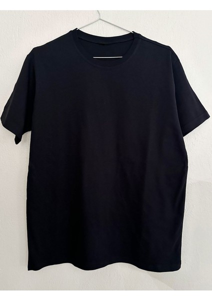 Basic Unisex Siyah Yarım Kollu Bisiklet Yaka %100 Pamuk Baskısız T-Shirt