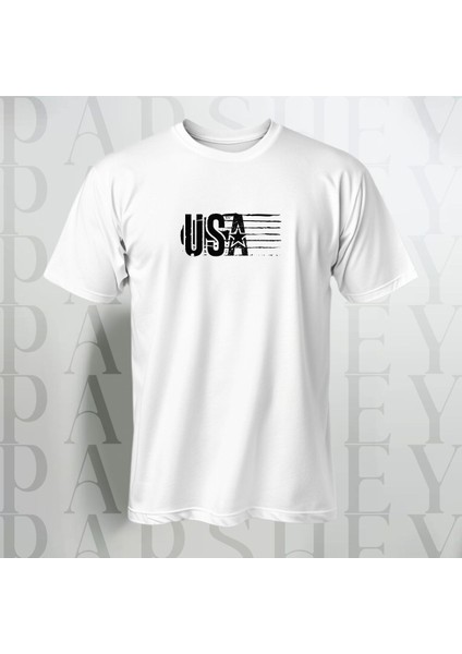 Usa Yazı Baskılı Yarım Kollu Bisiklet Yaka Pamuk Oversize T-Shirt