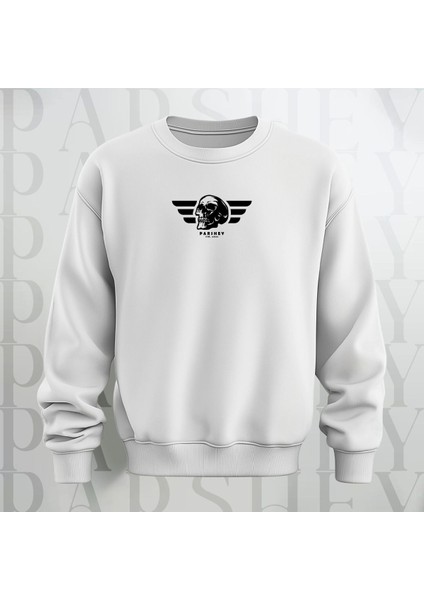 Kuru Kafa Deseni Baskılı Bisiklet Yaka Sweatshirt Kalın Kumaş 3 Iplik