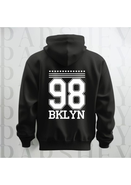 98 Brooklyn Baskılı Kapüşonlu Sweatshirt Hoodie Yünlü Kalın Kumaş 3 Iplik Şardonlu