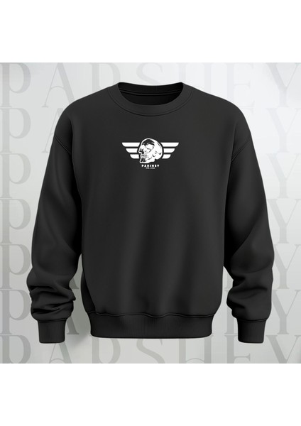 Kuru Kafa Deseni Baskılı Bisiklet Yaka Sweatshirt Kalın Kumaş 3 Iplik