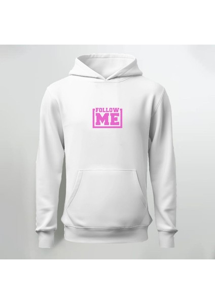 Follow Me Baskılı Kapüşonlu Sweatshirt Hoodie Kalın Kumaş 3 Iplik Şardonlu