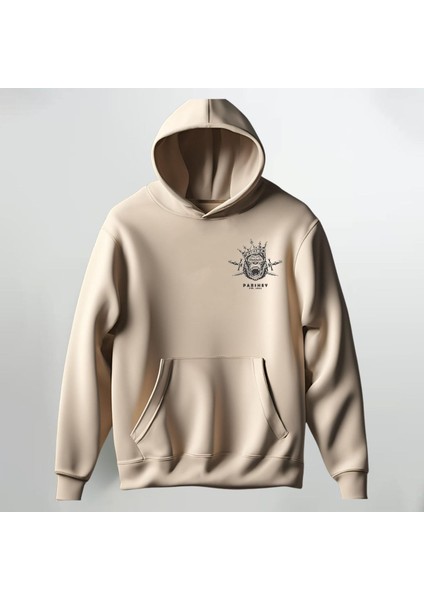 Goril Desenli Kapüşonlu Sweatshirt Hoodie Kalın Kumaş 3 Iplik Şardonlu
