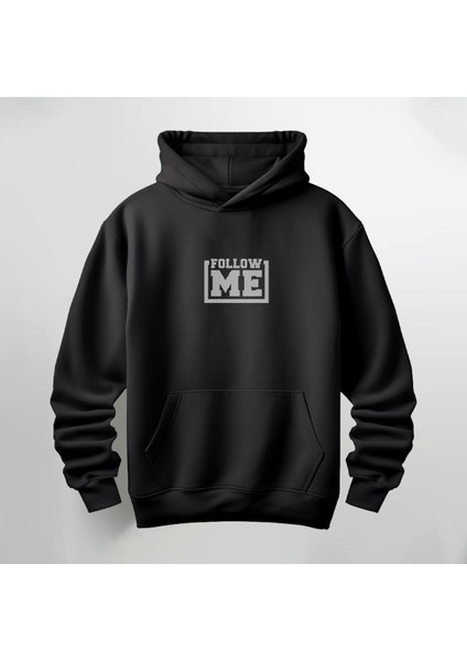 Follow Me Baskılı Kapüşonlu Sweatshirt Hoodie Kalın Kumaş 3 Iplik Şardonlu