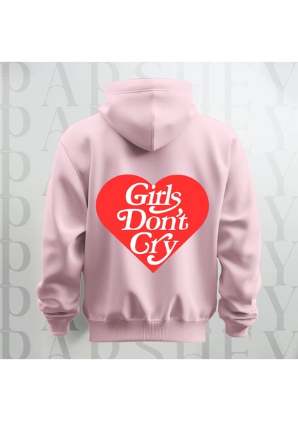 Girls Don't Cry Yazı Sırt Baskılı Kapüşonlu Sweatshirt Hoodie Oversize 3 Iplik Şardonlu