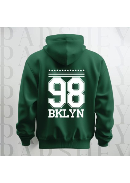 98 Brooklyn Baskılı Kapüşonlu Sweatshirt Hoodie Yünlü Kalın Kumaş 3 Iplik Şardonlu