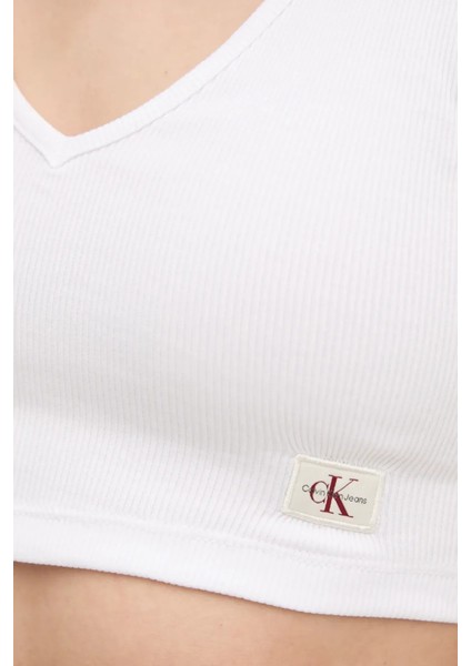 Logolu Streç Pamuklu Slim Fit V Yaka Top J20J225308YAA Bayan Top J20J225308 Yaa indirimleri