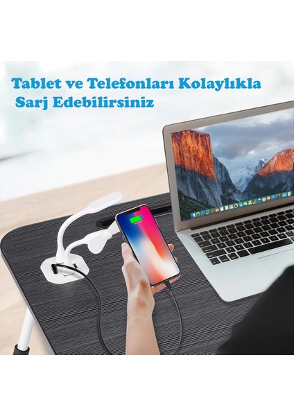 Laptop Sehpası Usbli Yatak Masası Mdf Laptop Masası Çalışma Yatak Sehpası Laptop Çalışma Masası