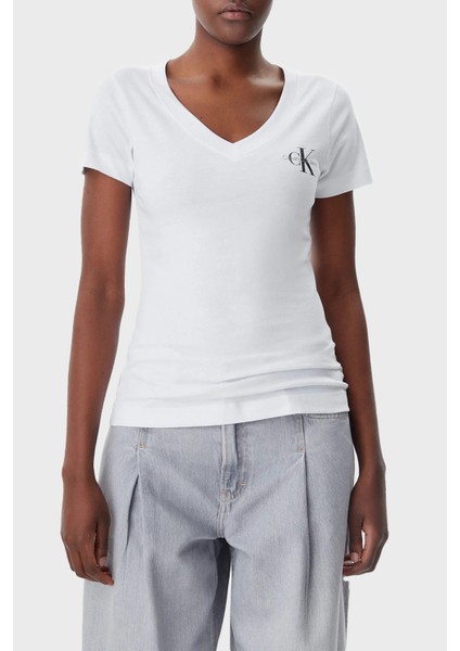 Logolu Pamuklu V Yaka Regular Fit 2 Pack T Shirt J20J223447YAA Bayan T Shirt J20J223447 Yaa