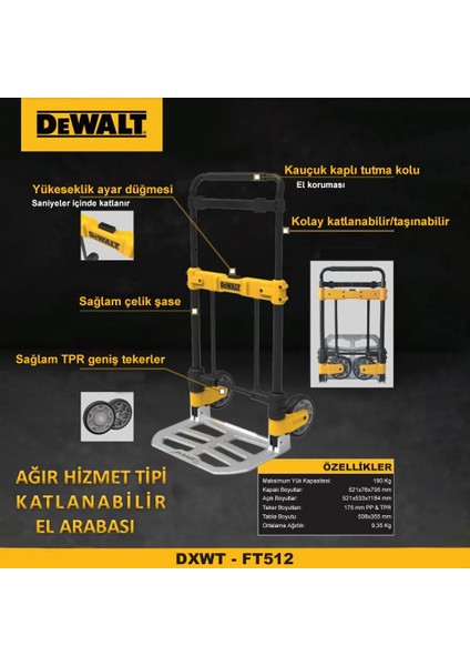 DWT512 190KG Profesyonel Katlanır El Arabası