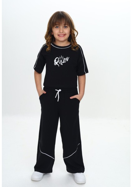 Kız Çocuk Queen Baskılı Crop Eşofman Takım