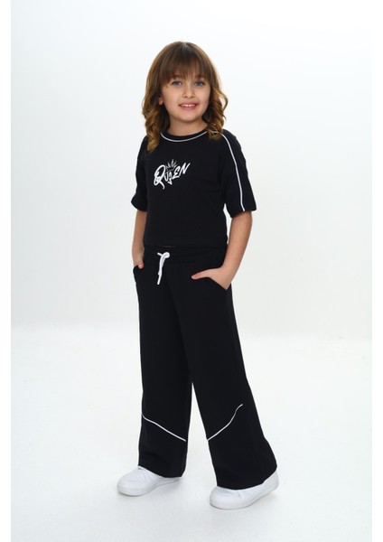 Kız Çocuk Queen Baskılı Crop Eşofman Takım