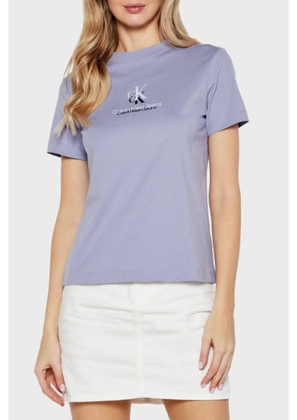 Pamuklu Monogram Logo Baskılı Regular Fit Bisiklet Yaka T Shirt J20J225545VFV Bayan T Shirt J20J225545 Vfv
