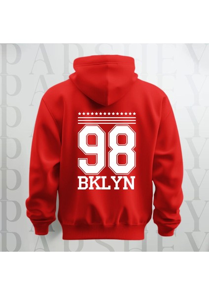 98 Brooklyn Baskılı Kapüşonlu Sweatshirt Hoodie Yünlü Kalın Kumaş 3 Iplik Şardonlu