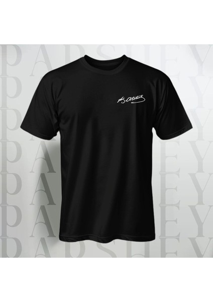 Mustafa Kemal Atatürk Imzalı Oversize Siyah Yarım Kollu Pamuk T-Shirt
