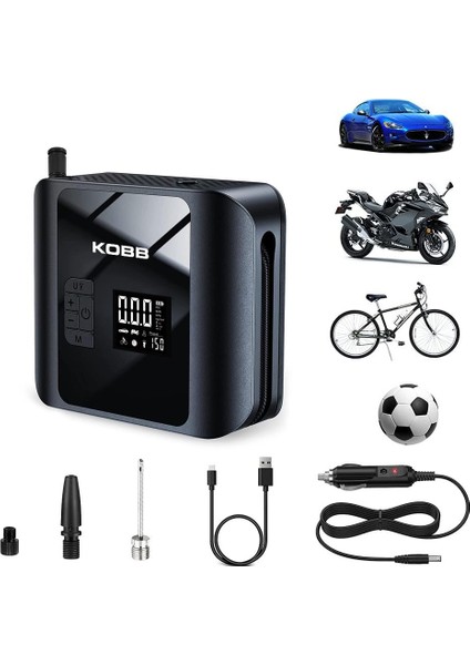 KB420 12VOLT/ŞARJLI 150PSI Taşınabilir Dijital Basınç Göstergeli LED Aydınlatmalı Lastik Şişirme Pompası