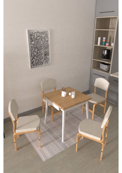 Ege Sandalye Avanos Ahşap Mdf Kanatlı Mutfak Masası Takımı - 70 x 70+70 cm