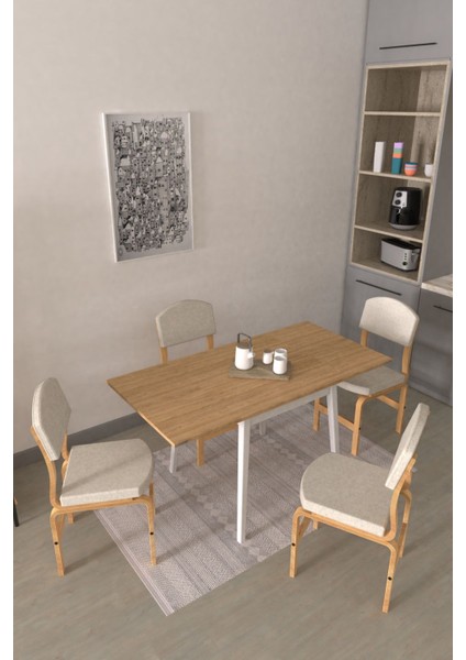 Ege Sandalye Avanos Ahşap Mdf Kanatlı Mutfak Masası Takımı - 70 x 70+70 cm