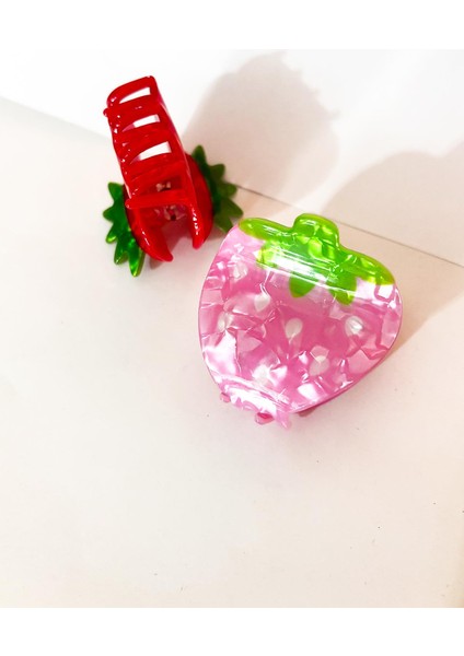 Pembe ve Kırmızı Çilek Asetat Saç Tokası 2 Adet fırsatları