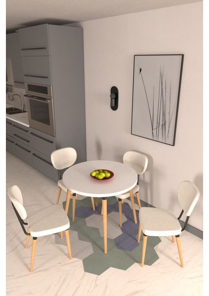 Deniz Sandalye Argos Ahşap Mdf Yuvarlak Sabit Mutfak Masası Takımı - 90 x 90 cm