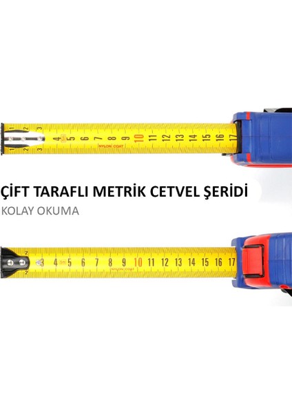 WP261044 8MX25MM Naylon Kaplama Sarı Çift Taraflı Manyetik Çelik Şerit Metre